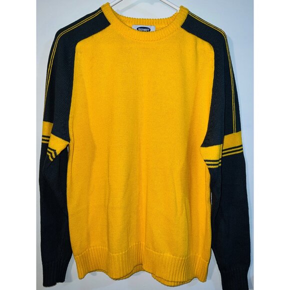Old Navy Yellow & Black Crewneck Sweater S 100% Cotton Made In Bangladesh - Picture 1 of 2